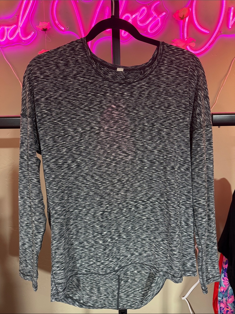 Lululemon Black & White Space-Dye Long Sleeve Tee Open Back